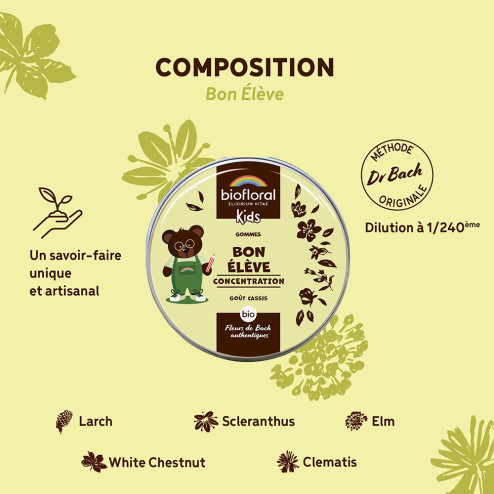 Gommes Bon Elève aux Fleurs de Bach pour enfant