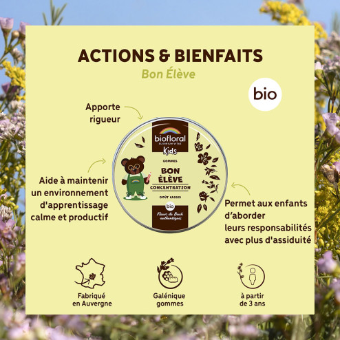Gommes Bon Elève aux Fleurs de Bach pour enfant