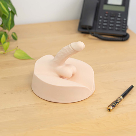 location modèle anatomique pénis sur un socle en silicone sur un bureau