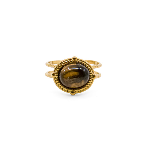 Bague dorée Sahira Oeil de tigre A taille unique