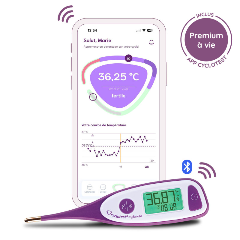 Thermomètre basal connecté mySense de cyclotest pour la symptothermie