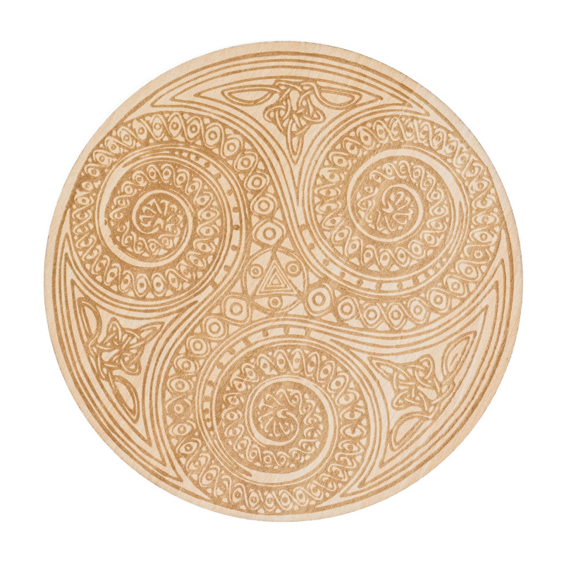 Plaque Symbole triskele arabesque - Gravée en bois - 100 mm - Modèle 19