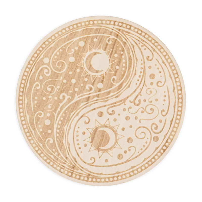 Plaque Yin Yang - Gravée en bois - 100 mm - Modèle 20