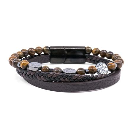 Bracelet cuir brun Koru oeil de tigre A