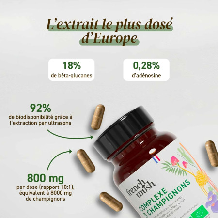 Complément alimentaire à base d'extraits de 5 champignons bio