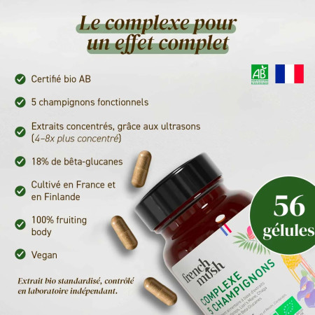 Complément alimentaire à base d'extraits de 5 champignons bio