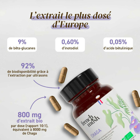 Complément alimentaire à base d'extraits de Chaga bio