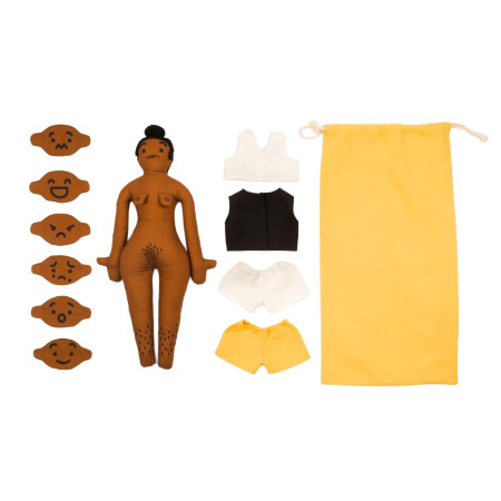 poupée sexuée femme à la peau noire avec différentes expressions