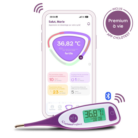 Thermomètre basal connecté mySense de cyclotest pour la symptothermie