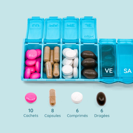 Pilulier 7 cases Box7 Bleu - Turquoise