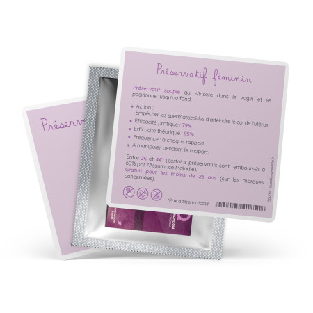 préservatif féminin de démonstration avec fiche explicative