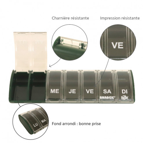 Pilulier 7 cases Box7 Vert foncé