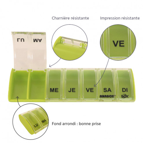 Pilulier 7 cases Box7 Vert Pastel