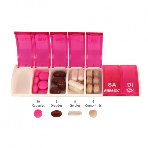Pilulier Box7 rose avec étui en cuir noir