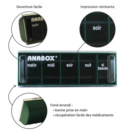 Pilulier Anabox journalier Vert Foncé