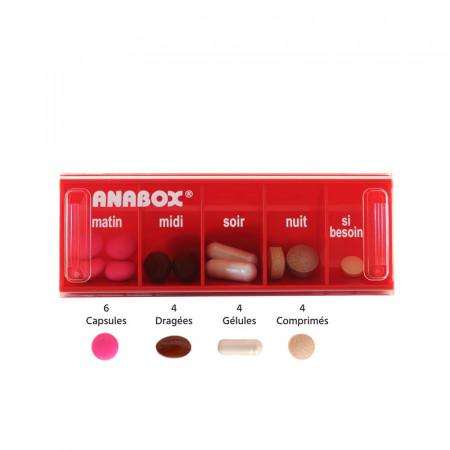Pilulier journalier Anabox 5 prises par jour Rouge mise en situation