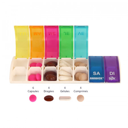 Pilulier 7 cases Box7 Multicolore avec séparateur