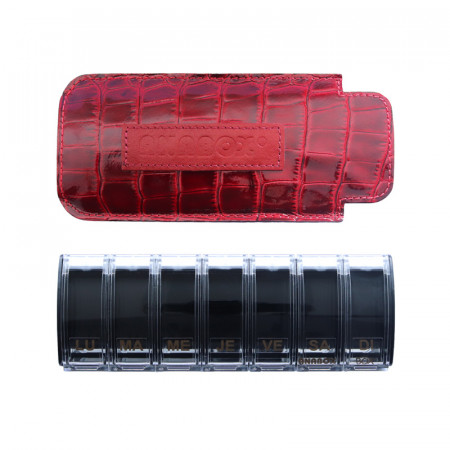 Pilulier Box7 noir avec étui croco rouge