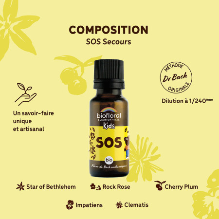 Granules SOS Secours Fleurs de Bach bio pour enfants