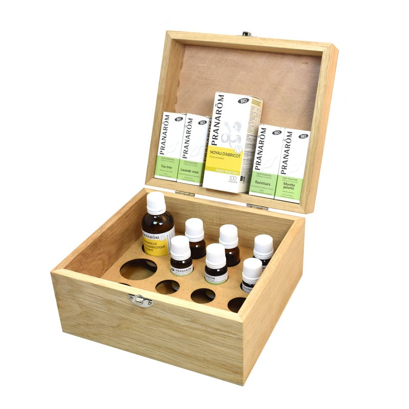 Aromathèque coffret en bois vide pour 18 Huiles Essentielles de Pranarom