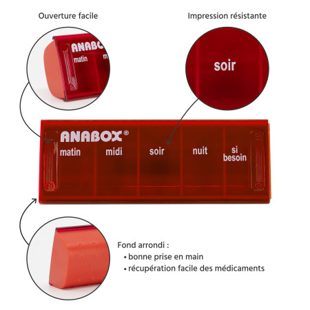 Pilulier journalier Anabox 5 prises par jour Rouge