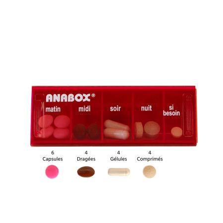 Pilulier journalier Anabox 5 prises par jour Rouge