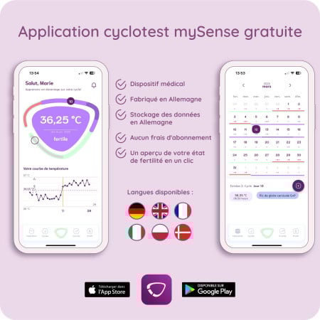 Thermomètre basal connecté mySense de cyclotest pour la symptothermie