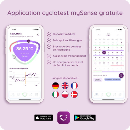 Thermomètre basal connecté mySense de cyclotest pour la symptothermie